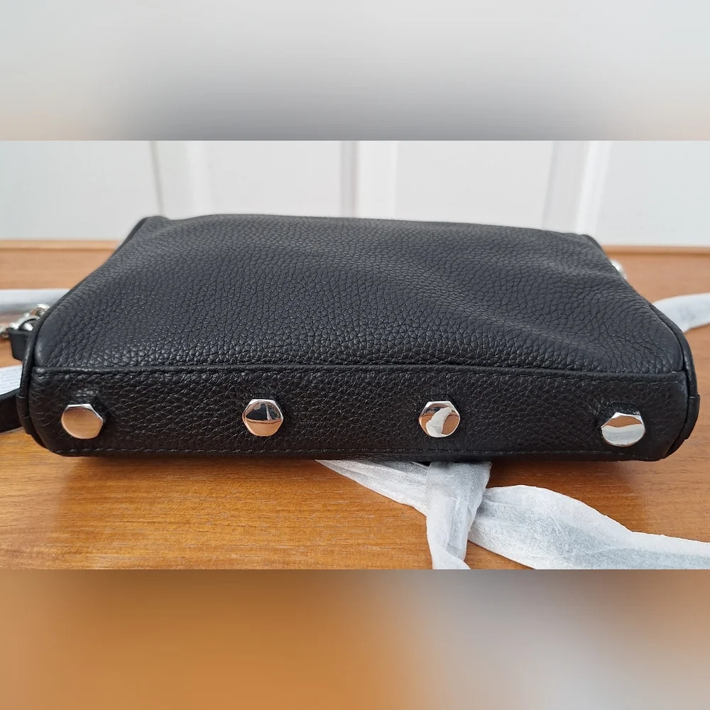 Rebecca Minkoff Mini 5 Zip Leather Crossbody Metal Chain Black Edgy Punk NEW - Picture 8 of 13